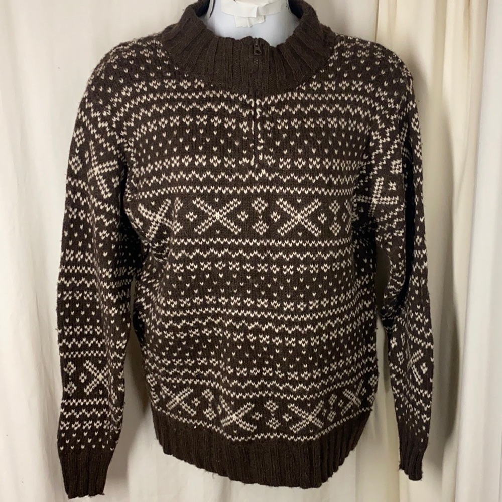 Sundance XXL Brown White 1/4 Zipper Sweater Wool Alpaca